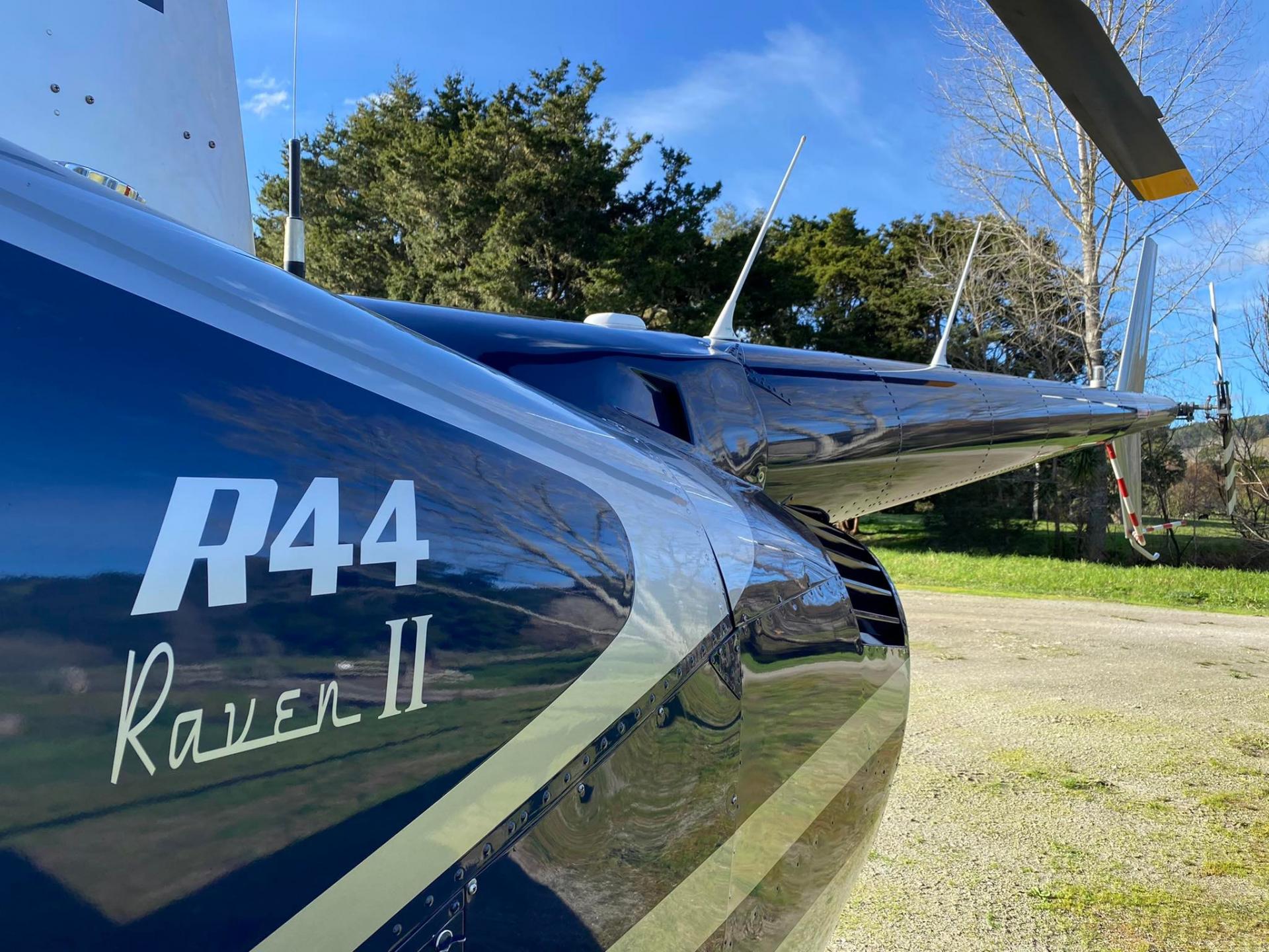 Robinson R44 helicopter side view before takeoff